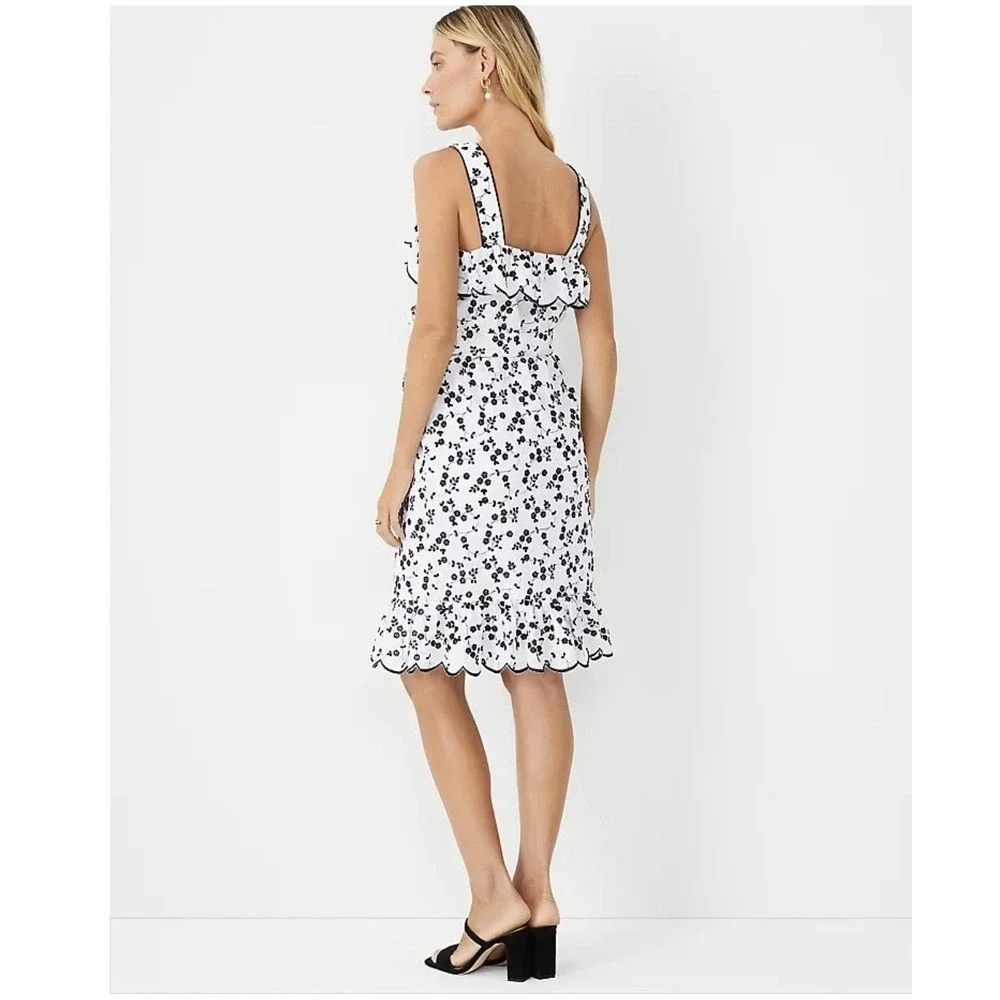Ann Taylor Floral Embroidered Sun Dress Black and White Womens‎ Size XS